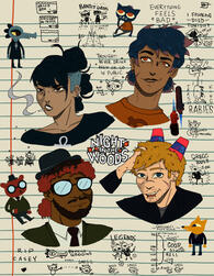 Four characters, simple background